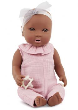 LULLABABY - POUPÉE NOUVEAU-NÉE AVEC TENUE UNE-PIÈCE ROSE - TEINT FONCÉ (36 CM)